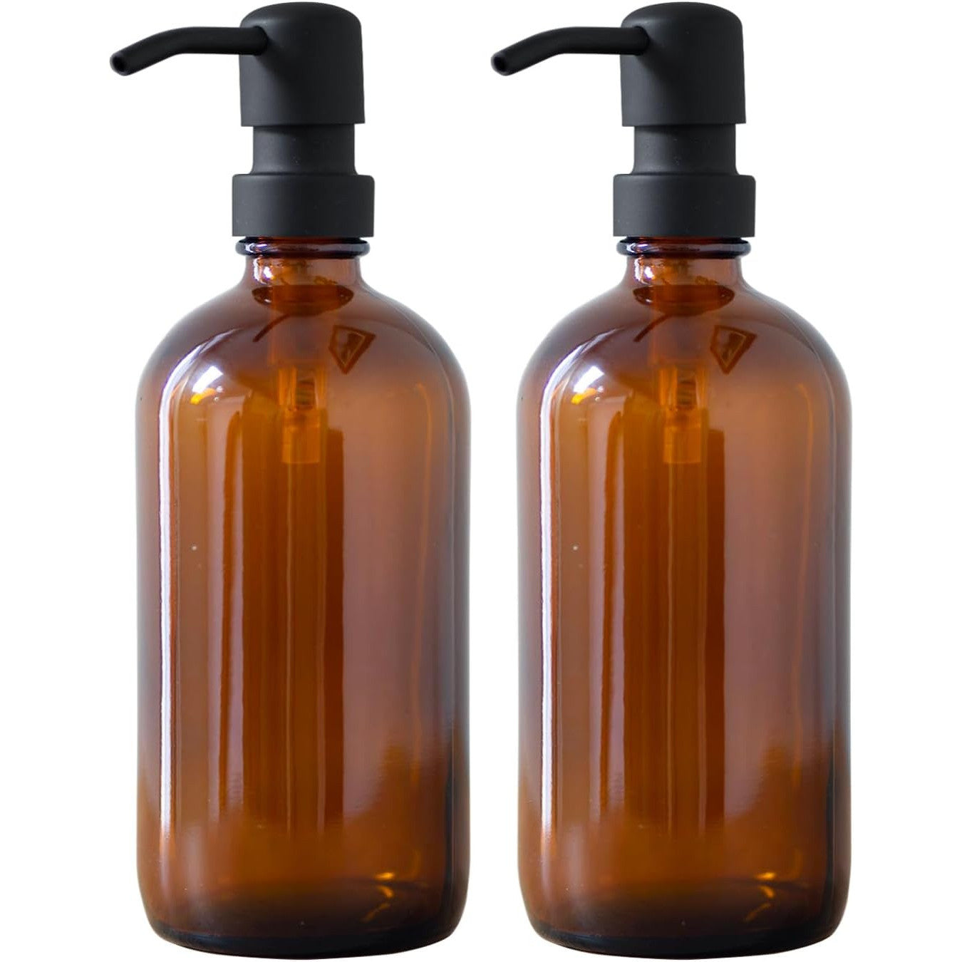 Amber Glass Soap Dispenser Set – 2 Pack 500ml Refillable